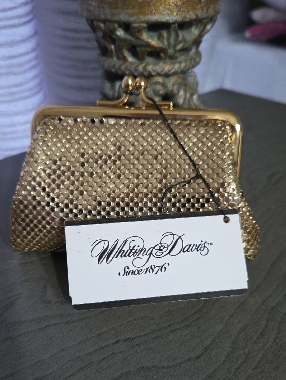 Whiting & Davis Gold Mesh Kiss-Lock Coin Purse